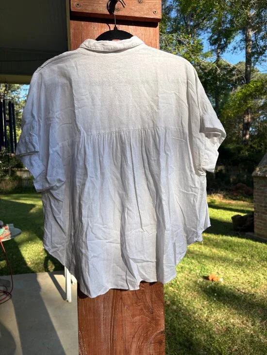 MADEWELL White Linen Short-sleeve Button down top - Picture 3 of 3
